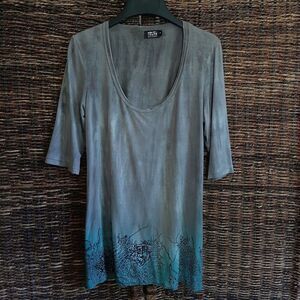 Art Of Cloth Tie Dye Tunic T- Shirt Small Gray Artsy Festival Lagenlook Abstract